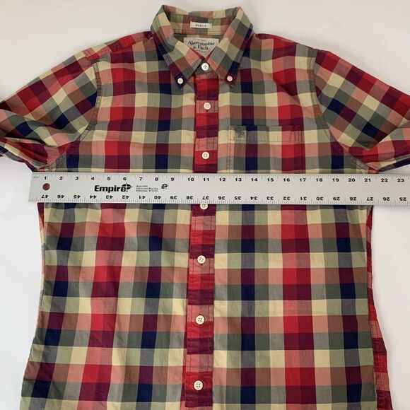 Abercrombie Fitch Men L Muscle Fit Red Green Check Plaid Preppy Holiday Dad Norm - Picture 5 of 7